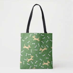 Tote Bag chiens chanceux avec l'arrière - plan d'os