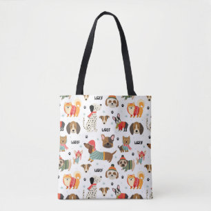Tote Bag Chiens de fête dans le Motif de Sweaters de vacanc