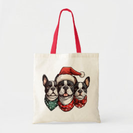 Tote Bag Chiens de Noël Boston Terrier
