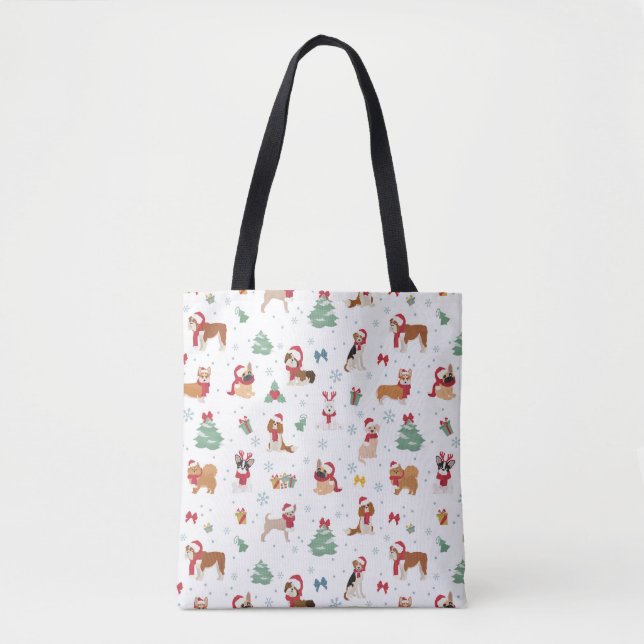 Tote Bag Chiens de Noël en accessoires de vacances (Devant)