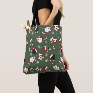 Tote Bag Chiens de Noël sur Vert