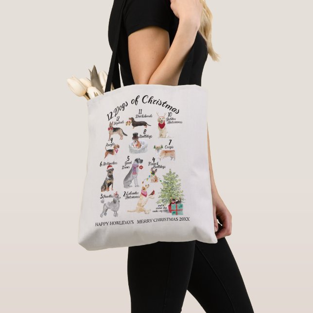 Tote Bag Chiens des vacances 12 de Noël de Noël Howlidays (De près)