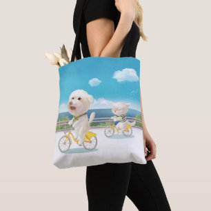 Tote Bag Chiens et chats Vélo en mer