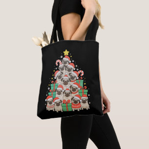 Tote Bag Chiens Pug Arbre de Noël Xmas Papa Maman Famille