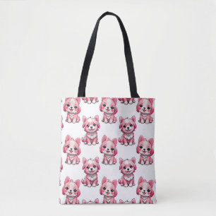 Tote Bag Chiens roses mignons - Blanc