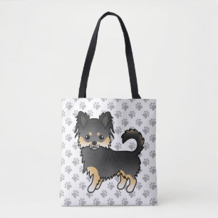 Tote Bag Chihuahua à poil long noir et feu & pattes