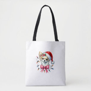 Tote Bag Chihuahua Chien Avec Coquette Bow Noël Corresponda