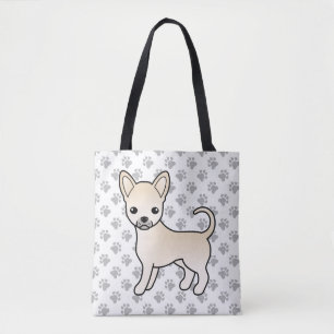 Tote Bag Chihuahua de dessin animé à poil lisse crème et pa