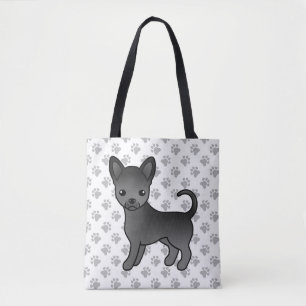 Tote Bag Chihuahua dessin animé à poil lisse noir & pattes