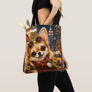 Tote Bag Chihuahua en vacances à Noël faisant du shopping à