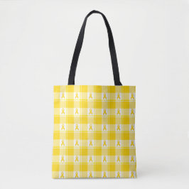 Tote Bag Childhood Cancer Awareness Plaid Gold Ribbon