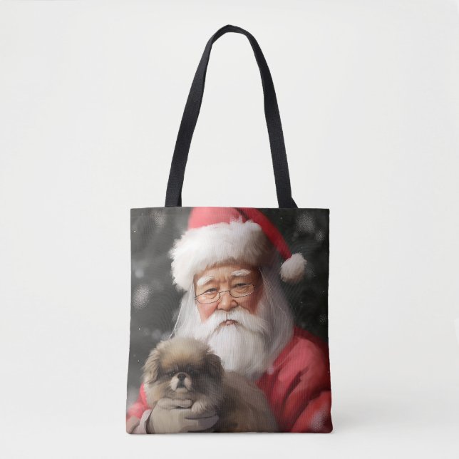 Tote Bag Chin japonais avec Noël Festif du Père Noël (Devant)