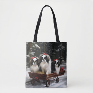 Tote Bag Chin Japonais Décor Noël Traîneau Neigeux