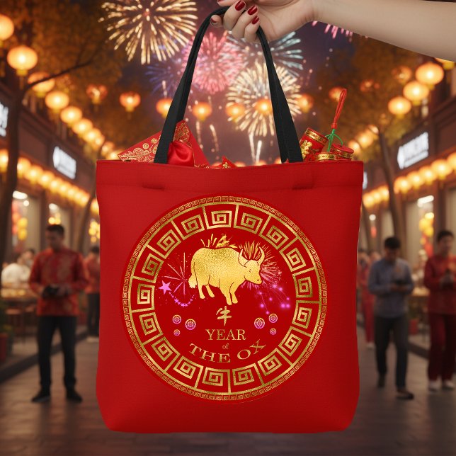 Tote Bag Chinois Zodiac Ox Rouge/Or ID542 (Créateur téléchargé)