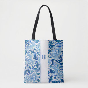 Tote Bag Chinoiserie Bleu et Blanc Fourre-tout Chic avec Mo