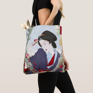 Tote Bag Chinoiserie Dame japonaise et fleur de cerisier ro