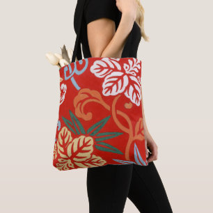 Tote Bag Chinoiserie Rouge Floral Hawaïen Kimono Japonais
