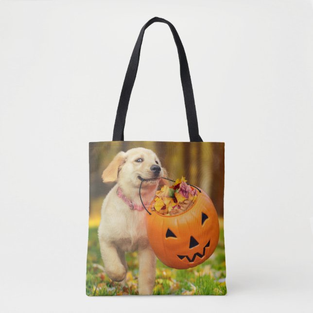 Tote Bag Chiot avec saut Citrouille (Devant)