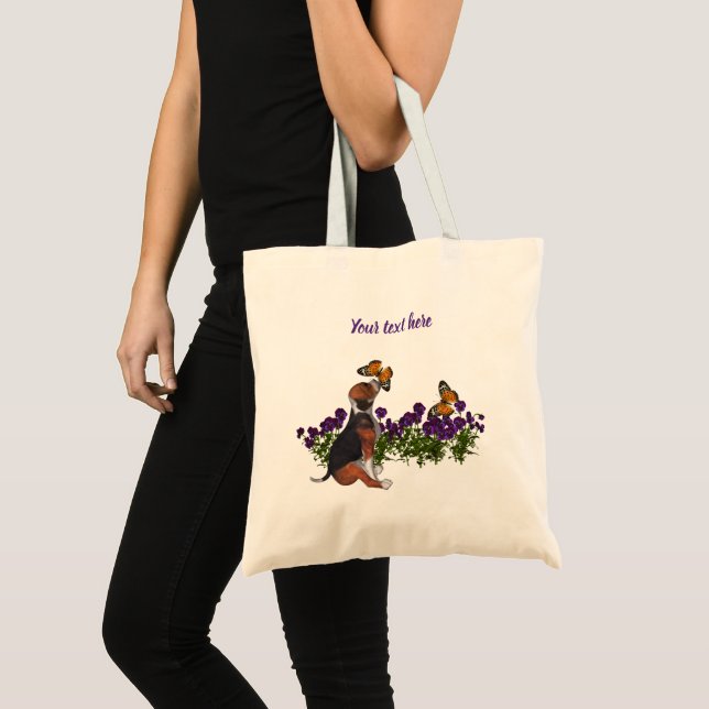Tote Bag Chiot beagle Et Papillons Animal Personnalisé  (Devant (produit))