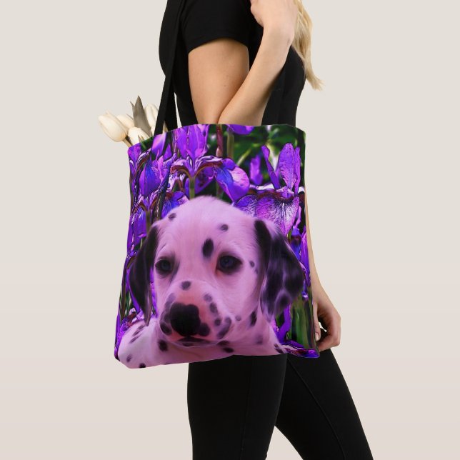Tote Bag Chiot dalmate Iris Fleurs de Chien Art (De près)