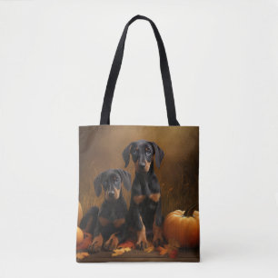 Tote Bag Chiot Doberman Délice d'Automne Citrouille