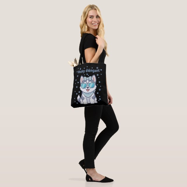 Tote Bag Chiot élégant et chic Husky avec lunettes de solei (Sur le modèle)