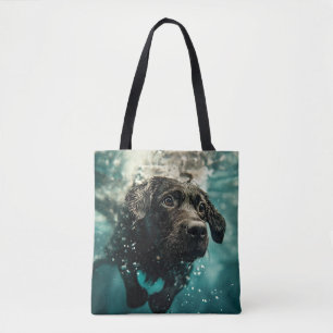 Tote Bag Chiot labrador nageant sous l'eau design