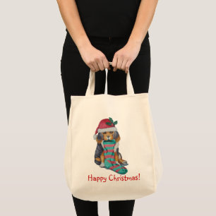 Tote Bag chiot noir et brun mignon avec le bas de Noël