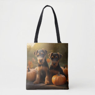 Tote Bag Chiots Airedale Délice d'Automne Citrouille
