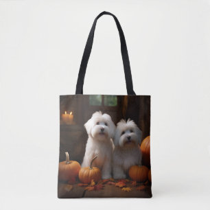 Tote Bag Chiots Coton De Tulear Délice d'Automne Citrouille