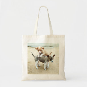 Tote Bag Chiots mignons jouant sur la plage