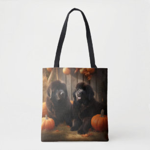 Tote Bag Chiots Terre-Neuve Automne Délice Citrouille