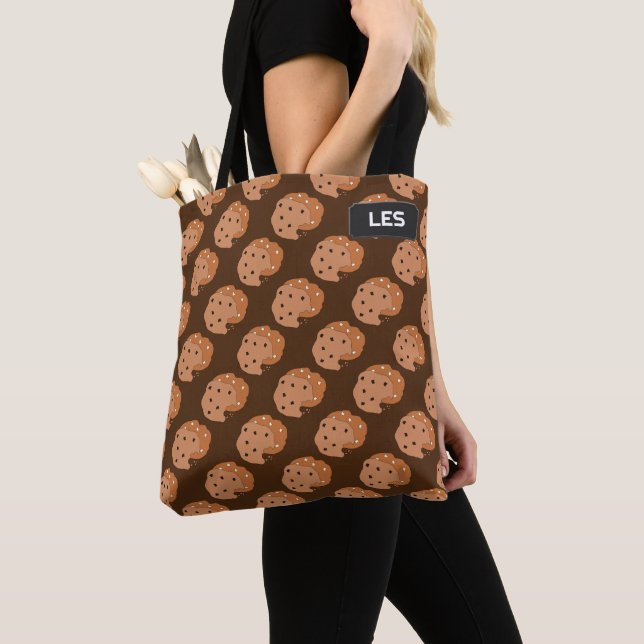 Tote Bag Choc Chip Cookies motif - ajouter le nom ou les in (De près)