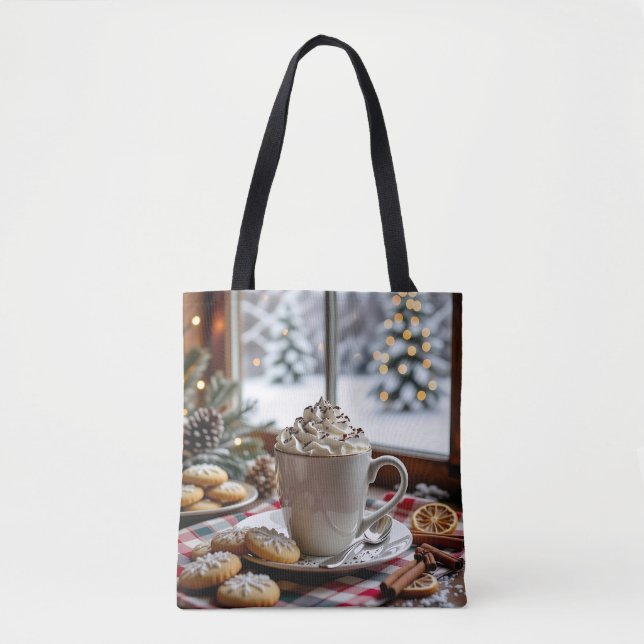 Tote Bag Chocolat chaud et biscuits à sucre Noël festif (Devant)