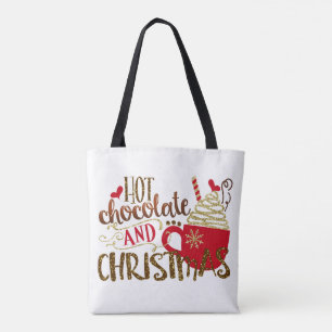 Tote Bag Chocolat Chaud et Paillettes de Fêtes de Noël