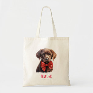 Tote Bag Chocolat Labrador Chien portant un arc rouge
