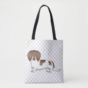Tote Bag Chocolat & Tan Piebald Longue Poil Teckel & Pattes