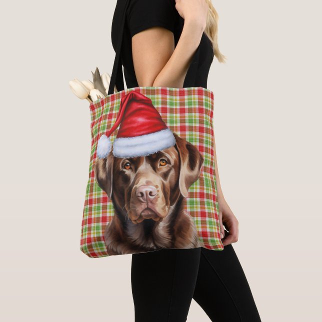 Tote Bag Chocolate Lab Christmas Dog Seasonal Plaid (De près)