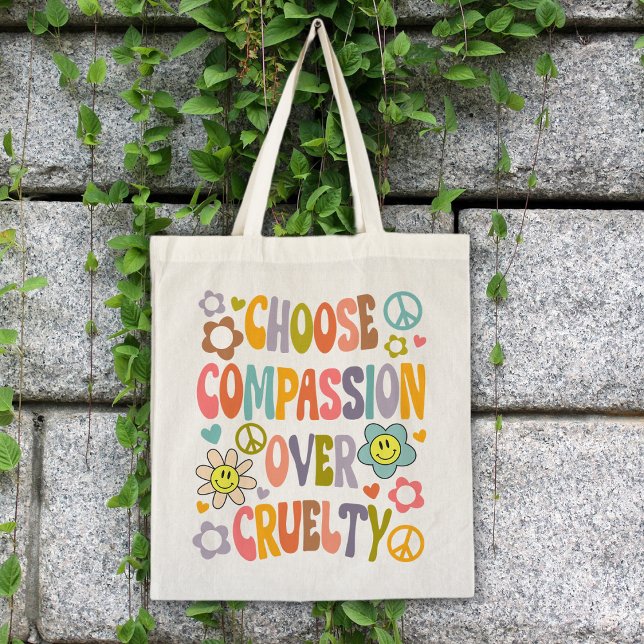Tote Bag Choisissez Compassion plutôt que Cruauté, Fleurs R (Créateur téléchargé)