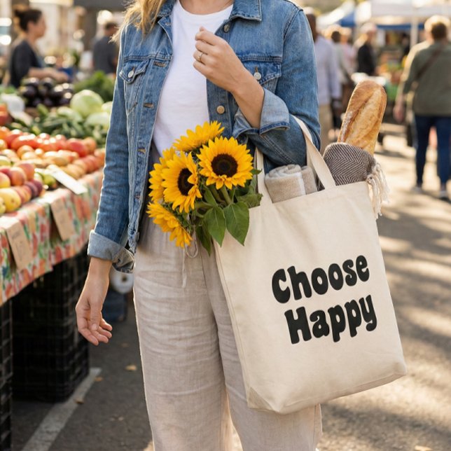 Tote Bag Choose Happy Inspirational Quote Retro Black Text (Créateur téléchargé)