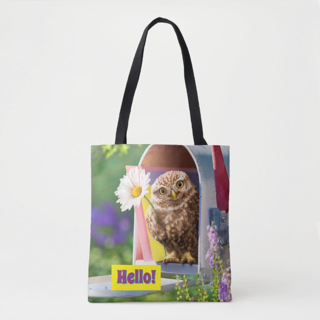 Tote Bag Chouette avec fleurs dans la boîte aux lettres (Devant)