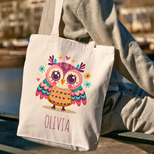 Tote Bag Chouette blanche colorée