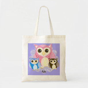 Tote Bag Chouette Brown, Chouette Bleue Et Chouette Rose