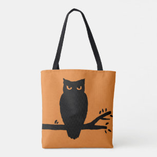 Tote Bag Chouette d'Halloween éffrayante Orange et noir