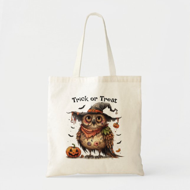 Tote Bag Chouette d'Halloween ou Chouette de traiter dans u (Devant)