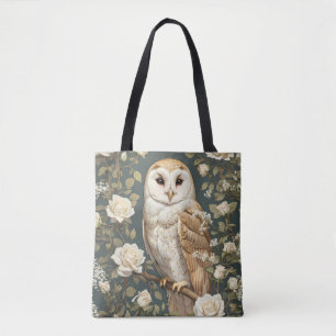Tote Bag Chouette effraie et roses blanches Inspiré de Will