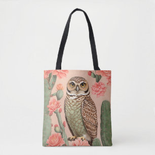 Tote Bag Chouette Et Cactus Élégants À Brûler