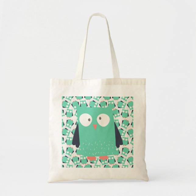 Tote Bag Chouette lunaire turquoise (Devant)