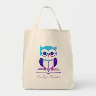 Tote Bag Chouette mignonne violette sur le livre livre bibl