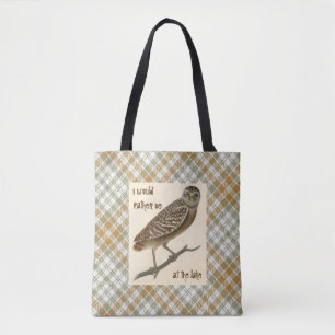Tote Bag Chouette or vert crâne plaid Fourre-tout